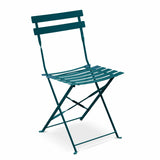 Salon de Jardin bistrot Pliable - Emilia carré Bleu Canard - Table carrée 70x70cm avec Deux chaises Pliantes, Acier thermolaqué