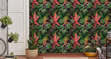 Muralo Papier Peint Feuilles de Palmier et Fleurs Exotiques Vinyle Décoratif Jungle Nature - 163628115