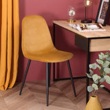 Ensemble de 4 chaises de salle à manger de cuisine, faciles à assembler, chaises latérales à coussin en velours avec de solides pattes en métal noir pour le salon de la cuisine familiale, jaune