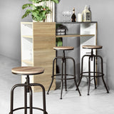 FURNITURE-R France Lot de 2 Tabourets de Bar Industriel Vintage Tabourets de Bar Dessus en Chêne Tabouret et Métal Style Hauteur Réglable Pivotant