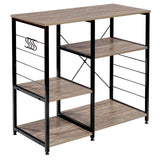 WOLTU RGB9324dc Étagère de Cuisine Étagère de Micro-Ondes en métal et Bois avec 5 Tablettes 90 x 40 x 83,5 cm, Noir + Hêtre Foncé