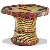 Festnight Table Basse en Bambou avec Détails Chindi Multicolore 60 x 60 x 45 cm
