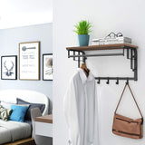 VASAGLE Porte-Manteau Mural avec étagère de Rangement, Vintage, étagère Murale avec Crochets, étagère Murale avec Tringle, 5 Crochets, pour Entrée, Couloir, Chambre, Salle de Bains, Salon LCR12BX