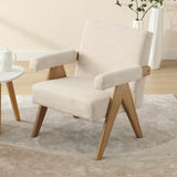 Wahson Fauteuil de Salon en Lin en Bois Massif Fauteuil Salon Confortable avec Accoudoirs Fauteuil pour Chambre/Salon, Beige
