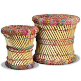 vidaXL 2x Tabouret Bambou avec Détails Chindi Multicolore Meuble de Salon