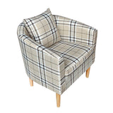 Anaelle Panana Fauteuils Cabriolet en Tissu à Carreaux + Bois Oreiller Chauffeuse, Salle à Manger, Salon, Bureau, Café, Taille: 58 x 45 x 70cm, Poids: 13kg