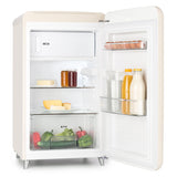 Klarstein PopArt Cream - réfrigérateur, pose libre, années 50, 108 l, congél. 13 l, rapide, compartiment légumes, 2 x clayettes, porte bouteilles, bac à oeufs, porte vers la droite, crème