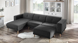 Bobochic LUNA Canapé d'Angle Gauche Fixe 3 places  avec Pouf Gris Foncé, 308 x 166 x 75 cm