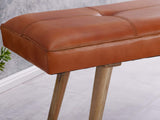 FineBuy bois massif cuir banque 117 x 51 x 38 cm style rétro | rembourré banc | Banc en cuir salle à manger brun | Petit banc de lit cuir véritable banc couloir