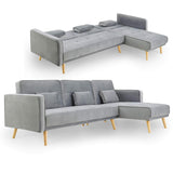 ANA - Canapé d'angle en Tissu Velours Gris Convertible Modulable Angle Réversible