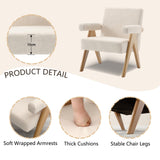 Wahson Fauteuil de Salon en Lin en Bois Massif Fauteuil Salon Confortable avec Accoudoirs Fauteuil pour Chambre/Salon, Beige