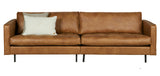 PEGANE Canapé 3 Places en Cuir et Polyester Coloris Cognac - Dim : H 83 x L 275 x P 88 cm