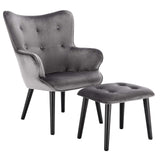 WOLTU SKS22dgr Fauteuil de détente Fauteuil Relaxant en Velours et Bois Massif Fauteuil TV avec Tabouret Repose-Pieds,Gris Foncé