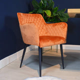 Damiware Rose Chaise avec Accoudoir | Salle à Manger Confort Revêtement en Tissu (Velours Orange)