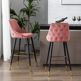 DUHOME Tabouret de Bar, Set de 2 Tabourets en Velours, Chaise de Bar Tabouret de Bar Design Moderne Tabouret de Bar avec Pieds en Métal pour Cuisine Bistro Café Comptoir, Rose