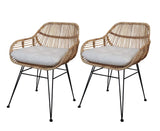 Meubletmoi Lot de 2 Fauteuils en rotin Naturel piétement en métal Noir - Style Exotique Ethnique bohème Chic - Ibiza