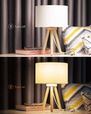Tomons Lampe de Chevet en Bois à Trépied, Abat-jour Classique en tissu, Parfait pour Chambre, Salon, Salle d'étude, et Bureau, Hauteur de 39 cm/15,35", Ampoule LED 4W Fournie - Blanc