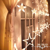 Guirlande Led, Avoalre Guirlande Lumineuse Rideau 220V 1M(W) x2M(H) Blanc Chaud 12 Etoilés 138 LEDs Décoration de Mur ou Fenêtre pour Mariage, Noël, Vacances, Fêtes, Maison