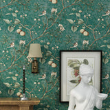 ACCEY Pays d'Amérique fonds d'écran style rustique vintage nostalgique salon chambre fleurs et oiseaux vert foncé papier peint arrière TV@99102_brown_5.3㎡