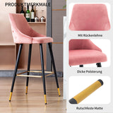 DUHOME Tabouret de Bar, Set de 2 Tabourets en Velours, Chaise de Bar Tabouret de Bar Design Moderne Tabouret de Bar avec Pieds en Métal pour Cuisine Bistro Café Comptoir, Rose