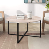 Table basse ronde pour salon avec pieds en métal, noir + chêne blanc.