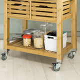 SoBuy® FKW40-N Desserte sur roulettes Armoire de Rangement Cuisine en Bambou - Plan de travailen en Acier INOX résistant aux Empreintes digitales - L73xH93xP46cm