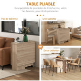 HOMCOM Table à Manger Pliante Mobile sur roulettes avec 2 Plateaux rabattables et 2 étagères intégrées - 140 x 80 x 74 cm Naturel