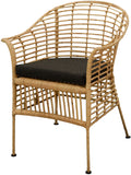 korb.outlet FurnLAB Fauteuil en rotin avec Coussin et accoudoirs en rotin véritable avec Structure en Fer et Fauteuil en rotin Naturel