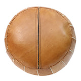 Pouf en Cuir Marocain Couleur Naturelle Repose-Pied Pouffe Rond Fait Main avec Motif Brodé Version Housse Non Rembourrée