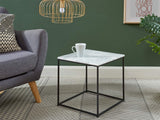HOMIFAB Table Basse carrée 40 cm en marbre Blanc et Pieds en métal Noir - Collection Telma.