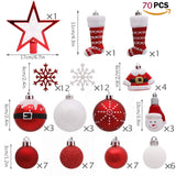 Valery Madelyn 70pcs Boules de Noël Ornements 3-6cm, décoration de Boules de Noël incassables en Plastique Rouge et Blanc, pendentifs de Sapin de Noël Cadeaux (Traditionnels)