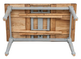 Table à rallonge champêtre en bois massif de tilleul massif, cadre gris antique, plateau fini naturel L160xPR90xH80 cm