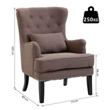 Homcom Fauteuil Chesterfield Vintage Grand Confort Dossier Assise capitonné avec Boutons Coussin Inclus Lin Taupe