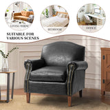 HULALA HOM Chaise d'appoint en Similicuir avec Pieds en Bois rétro Fauteuil rembourré Confortable avec Garniture de tête de Clou Chaise de canapé Simple pour Salon Chambre à Coucher Noir