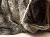 Couverture en fourrure en fausse fourrure loup gris/marron 220 x 240 cm