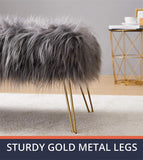 Moderne contemporain Ottoman/Banc en fausse fourrure longue Lit Fin Tabouret Tabouret Repose-pieds Tabouret/Siège avec pieds en métal d'or - 80 cm L x 45 cm L x 42 cm H (Color : Gris)