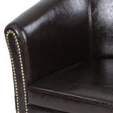 MIADOMODO Fauteuil Chesterfield avec Tabouret - en Bois et Simili Cuir, Éléments Décoratifs en Cuivre, Capacité 100 kg, Couleur au Choix - Chaise, Meubles, Fauteuil Cabriolet, Salon, Maison (Marron)