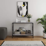 VASAGLE Table de Console, Table d'entrée, Bout de canapé, Imitation béton, Pieds en Fer, 2 Niveaux, pour Couloir, Entrée, Salon, Gris béton LNT83BG