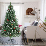 Sunjas Sapin de Noël Artificiel en PVC, avec Neige, Fruits Rouges, Ananas Véritables, Support en métal, Arbre pour Décoration de Noël (150cm, 400 Branches)