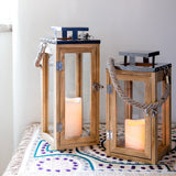 Lights4fun Grande Lanterne en Bois avec Bougie LED à Piles et Anse en Corde, 34cm