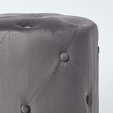 Homescapes Pouf Rond en Velours capitonné Windsor, Tabouret ou Repose-Pieds, Gris, 40 x 40 x 40 cm