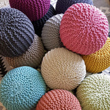 Casamia Pouf en tricot - rond - Diamètre 45 cm - Hauteur 30 cm - Siège style grosses mailles, Coton, gris clair, taille unique