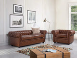 Canapé 2 à 3 Places en Simili Cuir Marron Vintage Chesterfield