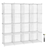 SONGMICS Armoire de Rangement, Étagère, Panneaux en Treillis, 4 Niveaux, 4 Rangs, Grande capacité, Maillet en Caoutchouc Offert, Dimensions 123 x 31 x 123 cm (L x l x H), Blanc LPI44W