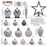 Victor's Workshop 90pcs Boules De Noël Boules De Noël Ensemble, Ruban Et Blanc en Plastique Incassable Boules De Noël Décoration, Sapin De Noël Pendentifs Cadeaux (Frozen Winter)