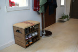 Liza Line Meuble Chaussures (Marron Noyer), Banc de Rangement pour Chaussures avec ÉTAGÈRES. Assise Confortable en Tissu. Bois Massif Scandinave - 51 x 45 x 36 cm (Lignes Rouges)