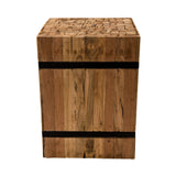 Macabane Table d'appoint Carrée S Teck Recyclé Cerclée Métal, 34 x 34 x 46 cm