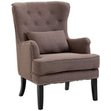 Homcom Fauteuil Chesterfield Vintage Grand Confort Dossier Assise capitonné avec Boutons Coussin Inclus Lin Taupe