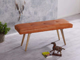 FineBuy bois massif cuir banque 117 x 51 x 38 cm style rétro | rembourré banc | Banc en cuir salle à manger brun | Petit banc de lit cuir véritable banc couloir