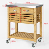 SoBuy® FKW40-N Desserte sur roulettes Armoire de Rangement Cuisine en Bambou - Plan de travailen en Acier INOX résistant aux Empreintes digitales - L73xH93xP46cm